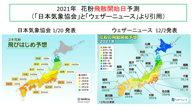 2021年花粉飛散量予測、飛散開始日