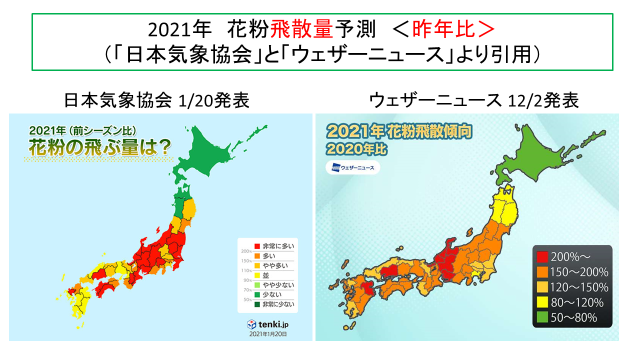 2021年花粉飛散量予測、昨年比
